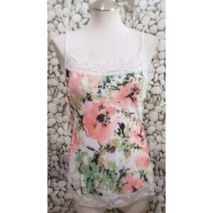 Maurices Tank Top Cami Medium Floral Lace Pink Green Ivory Sleeveless Lined Y2k